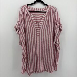 Jane Delancy Women's Plus Size 2X Striped Tunic Top Shirt Pink White Linen Blend
